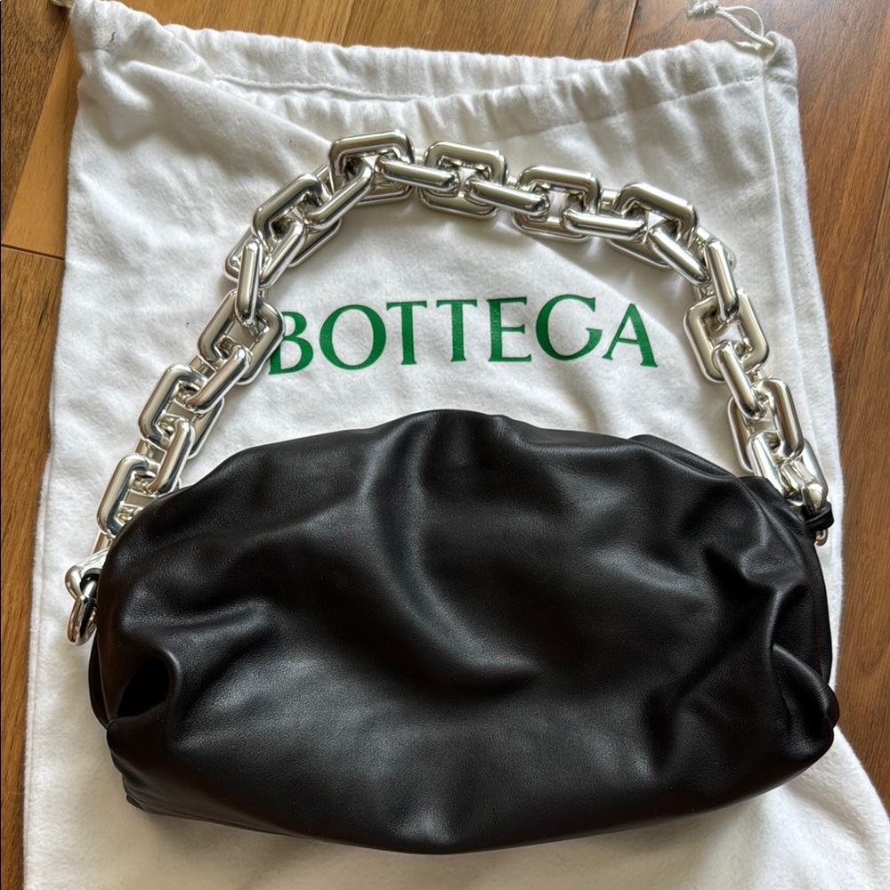 Bottega Veneta Black Silver Chain Shoulder Bag